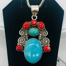 Load image into Gallery viewer, Turquoise Coral Native American Sterling Silver Pendant| 2 1/2&quot; Long| Blue]Red |

