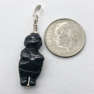 Hand Carved Hematite Goddess of Willendorf Sterling Silver Pendant| 1 1/2" long| - PremiumBead Alternate Image 4