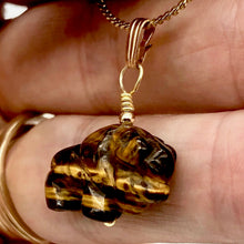 Load image into Gallery viewer, Tigereye Hand Carved Bison / Buffalo 14Kgf Pendant | 21x14x8mm (Bison), 5.5mm (Bail Opening), 1&quot; (Long) | Gold/Brown - PremiumBead Alternate Image 4
