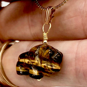 Tiger's Eye Bison Pendant Necklace | Semi Precious Stone Jewelry | 14k Pendant