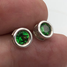 Load image into Gallery viewer, May Birthstone! Round 5mm Created Green Emerald Sterling Silver Stud Earrings - PremiumBead Alternate Image 2
