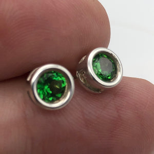 May Birthstone! Round 5mm Created Green Emerald Sterling Silver Stud Earrings - PremiumBead Alternate Image 2