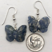 Load image into Gallery viewer, Flutter Carved Sodalite Butterfly Sterling Silver Earrings | 1 1/4 inch long | - PremiumBead Alternate Image 7
