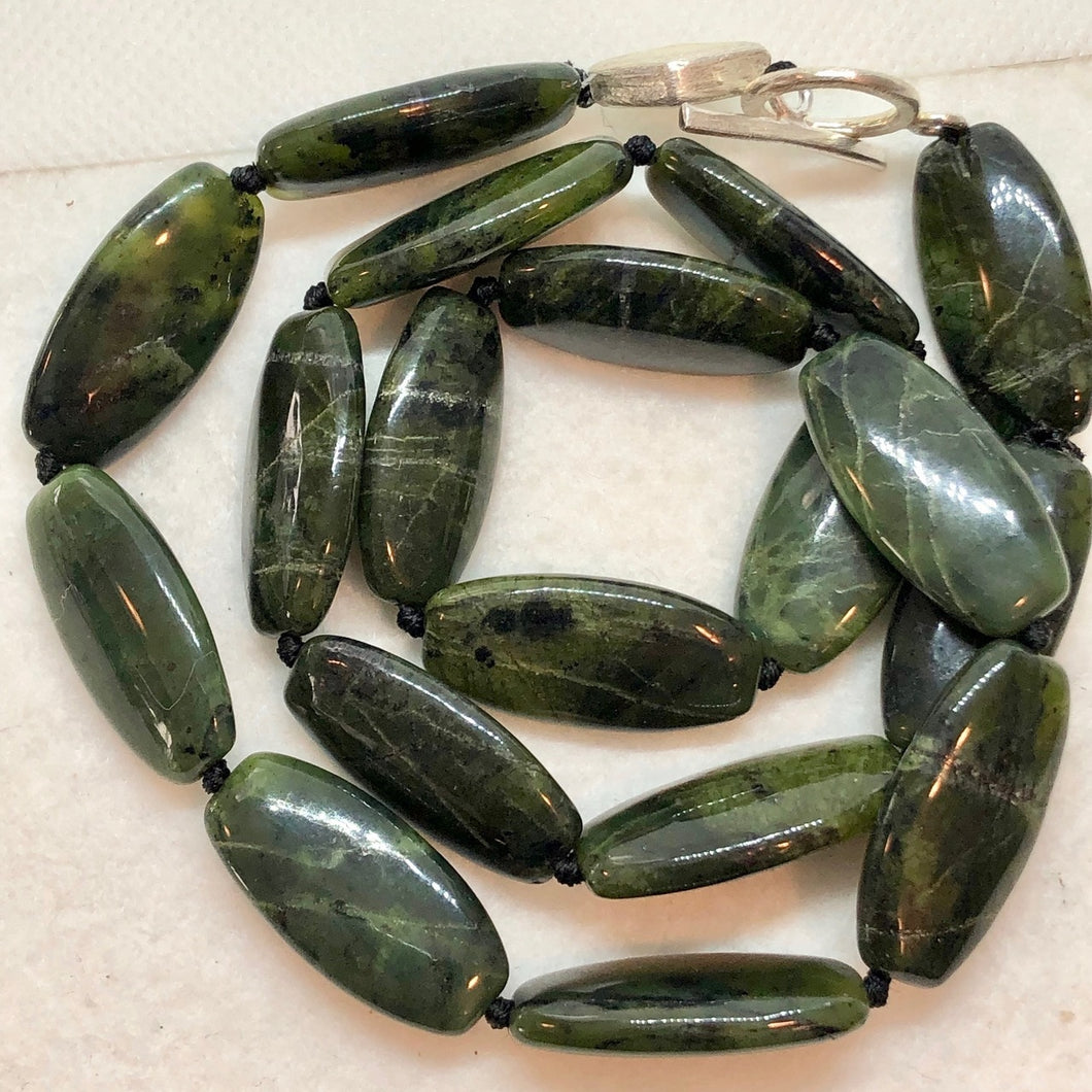 British Columbia Jade and Brushed Sterling Silver Necklace 210700 - PremiumBead Primary Image 1