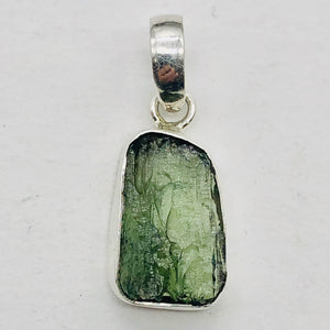 Moldavite Sterling Silver Drop | 1 1/8" Long | Green | 1 Pendant |