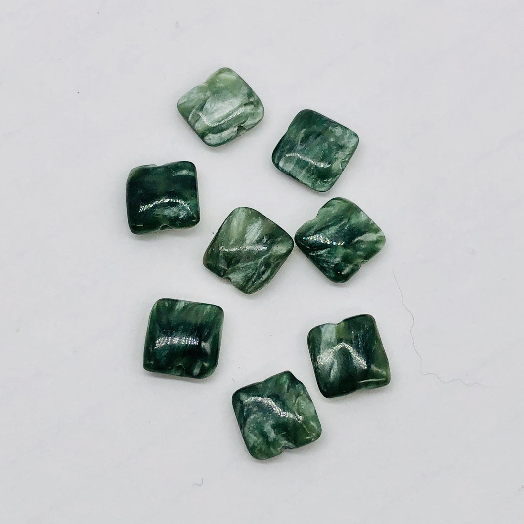 8 Russian Seraphinite 8x8mm Square Coin Beads 9389