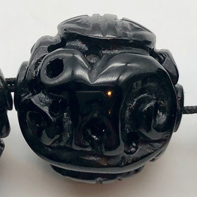 Hand Carved Black Onyx Long Life Dragon 20mm Pendant Bead 10766 - PremiumBead Primary Image 1