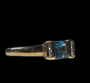 Blue topaz & Diamonds Solid 14Kt Yellow Gold Ring Size 7 9982Aj