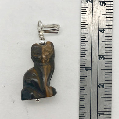 Adorable! Hand Carved Tigereye Cat Sterling Silver Pendant - PremiumBead Primary Image 1