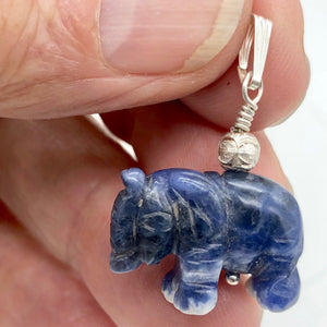 Hand Carved Sodalite Elephant Sterling Silver Pendant | 21x16x8mm| 1 1/4" long| - PremiumBead Alternate Image 2
