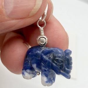 Hand Carved Sodalite Elephant Sterling Silver Pendant | 21x16x8mm| 1 1/4" long| - PremiumBead Alternate Image 3