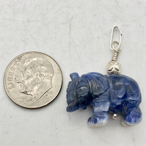 Hand Carved Sodalite Elephant Sterling Silver Pendant | 21x16x8mm| 1 1/4" long| - PremiumBead Alternate Image 4