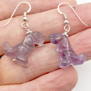 Amethyst Tyrannosaurus Rex Sterling Silver Drop Earrings| 1.5" Long | Purple |