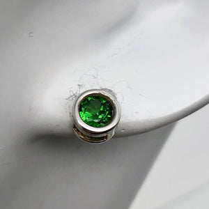 May Birthstone! Round 5mm Created Green Emerald Sterling Silver Stud Earrings - PremiumBead Alternate Image 4