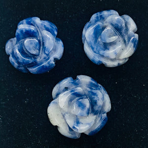 Charm Hand Carved Blue Sodalite Rose Beads |14x7mm | 3 Beads |