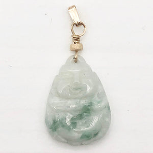 Hand Carved Green/White Jade Buddha Pendant with 14kgf Findings | 1 5/8" Long |
