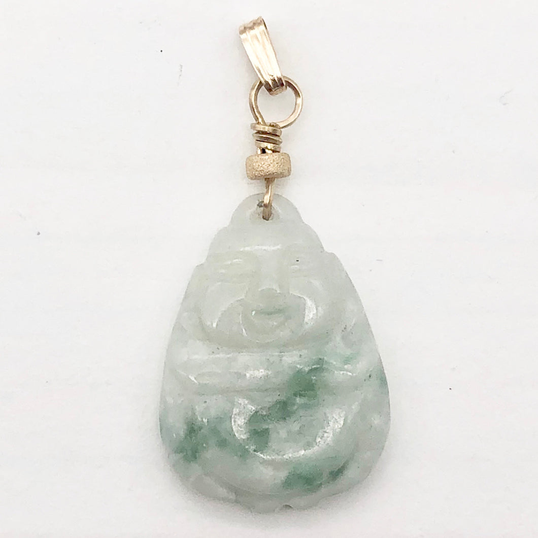 Hand Carved Green/White Jade Buddha Pendant with 14kgf Findings | 1 5/8