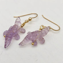 Load image into Gallery viewer, Fun! Amethyst Alligator 14Kgf Earrings | 1 5/8&quot; long | Purple | - PremiumBead Alternate Image 4
