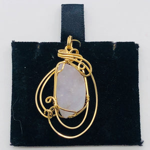 Druzy Agate 14K Gold Filled Wire Wrap Pendant | 1 1/2" Long | Light Pink | 1 |