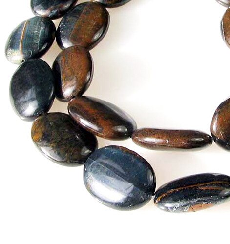 2 Beads of Hawkeye Natural Blue Tigereye 25mm Oval Beads 9570 - PremiumBead Primary Image 1