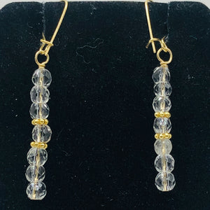 Quartz AAA Crystal 14K Gold Filled Dangle Earrings | 1 3/4" Long| Clear | 1 Pair