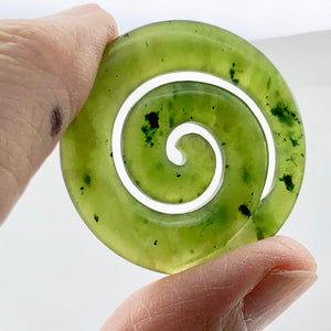Carved! Lush Green Jade Koru Spiral Pendant Bead | 38x4mm |