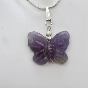 Flutter Carved Amethyst Butterfly Sterling Silver Pendant | 1 1/4" Long| Purple| - PremiumBead Primary Image 1