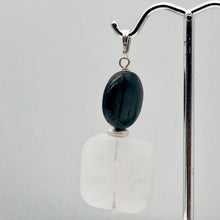 Load image into Gallery viewer, White Druzy Quartz and Hypersthene 20mm Square Coin Silver Pendant | 2&quot; Long |
