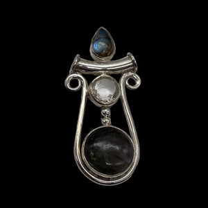 Quartz Labradorite Free Form Pendant | 2" Long | Blue Silver | 1 Pendant |