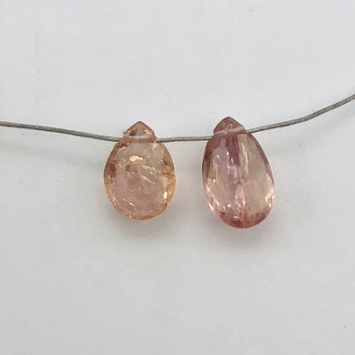 2 Natural Imperial Topaz Faceted Briolette Beads, 6x4mm, Pink/Orange 3295A - PremiumBead Primary Image 1