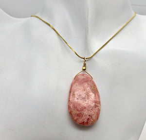 Natural Rhodochrosite 14kgf wire wrap pendant | 39x24x5mm 2 inches Long |