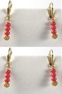AAA Natural Ox Blood Red Coral Solid 14K Gold Earrings 302904C - PremiumBead Primary Image 1