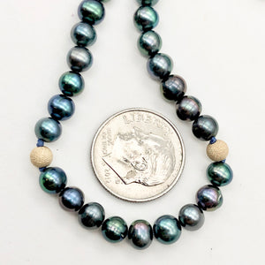 Dramatic Blue Rainbow Peacock Freshwater Pearl 14Kgf Necklace 18 1/2 inch