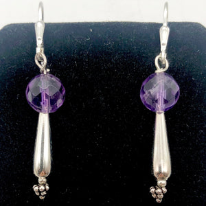 Semi-Precious Royal Natural Faceted 8mm Amethyst Sterling Silver Drop Earrings - PremiumBead Alternate Image 2