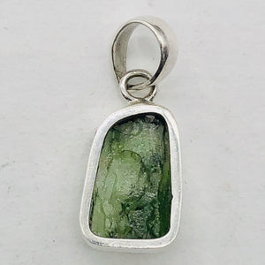 Moldavite Sterling Silver Drop | 1 1/8" Long | Green | 1 Pendant |