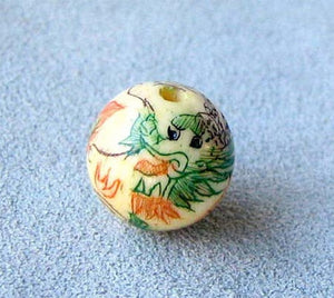 Fierce Scrimshawed 3 Color Dragon Waterbuffalo Bone 14mm Round Bead 4826B - PremiumBead Primary Image 1