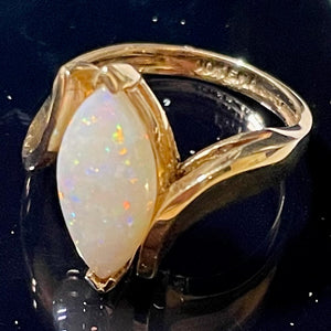 Opal Marquise Cut 10K Gold Ring | 5.5 | Red Green Fire | 1 Ring |
