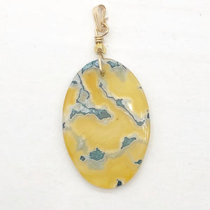 Moss Agate Oval 14K Gold Filled Pendant | 2" Long | Yellow Green | 1 Pendant|