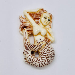 Mermaid, Happy Mermaid | 48x27x7mm | red white | 1 Pendant bead |