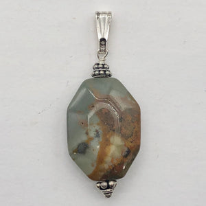 Owyhee Jasper Sterling Silver Drop Pendant | 1 3/4" Long| Green/Brown| 1 Pendant