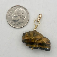 Load image into Gallery viewer, Tigereye Hand Carved Bison / Buffalo 14Kgf Pendant | 21x14x8mm (Bison), 5.5mm (Bail Opening), 1&quot; (Long) | Gold/Brown - PremiumBead Alternate Image 2
