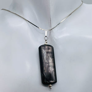 Hypersthene Sterling Silver Rectangular Pendant | 2" Long | Velvet Black | 1 |