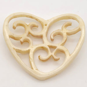 Delicate Carved Waterbuffalo Bone Heart Bead 10744 - PremiumBead Alternate Image 3