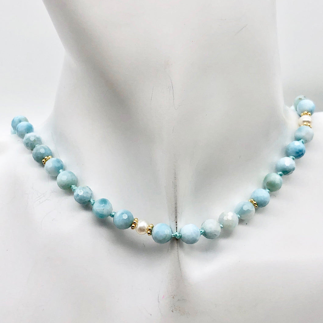 Larimar and Pearl 19 inch Designer Necklace | 19