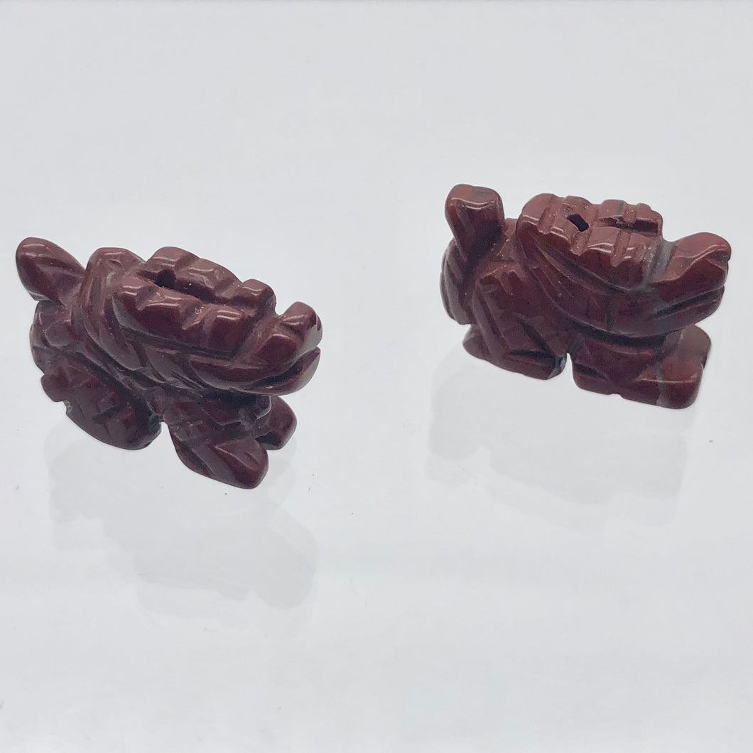 2 Brecciated Jasper Hand Carved Winged Dragon Beads | 22x13.5x8mm | Red - PremiumBead Primary Image 1