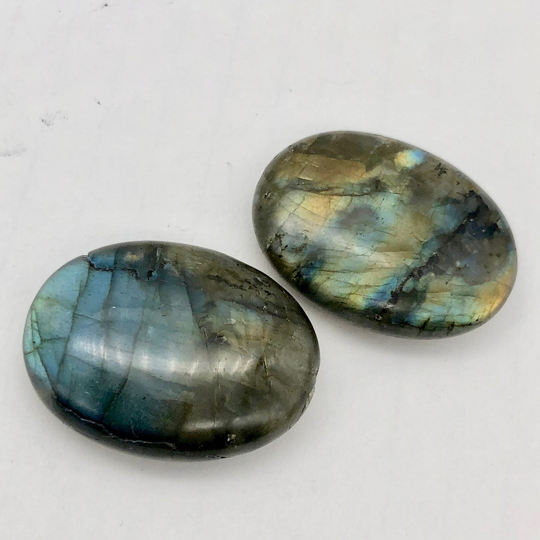 Flashy Labradorite Palm Stone | 27x21x8-30x22x8mm, | Oval | 2/parcel | - PremiumBead Primary Image 1