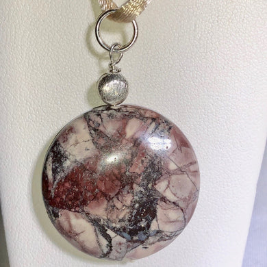 Porcelain Jasper Disc Silver Pendant! Picasso?!?! 510612B - PremiumBead Primary Image 1