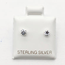 Load image into Gallery viewer, April Birthstone 3mm Clear Cubic Zircon &amp; 925 Sterling Silver Stud Earrings - PremiumBead Primary Image 1
