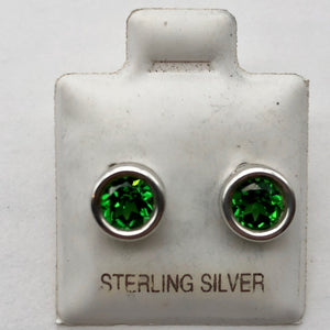 May Birthstone! Round 5mm Created Green Emerald Sterling Silver Stud Earrings - PremiumBead Alternate Image 5