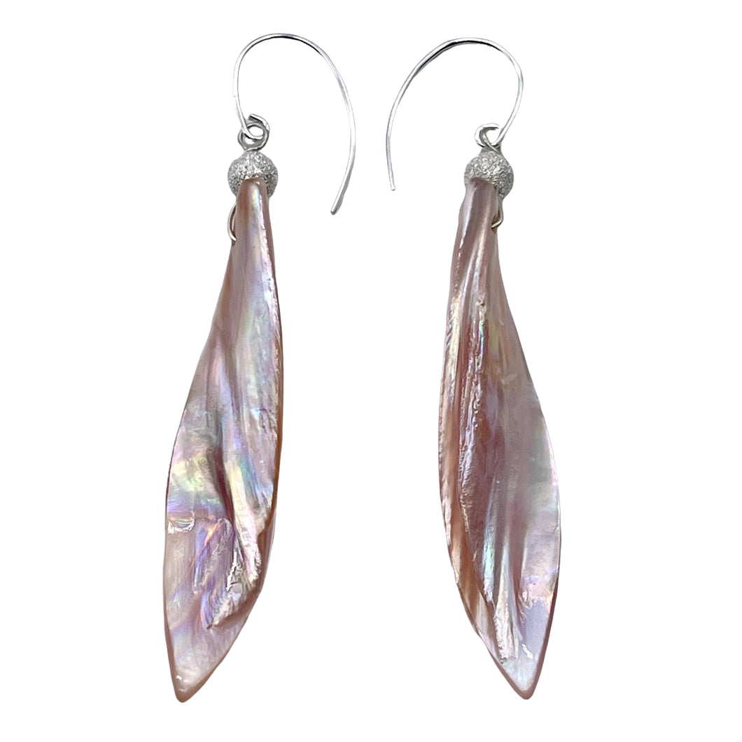 Designer Pink Mussel Shell & Sterling Silver Earrings | 2 3/4